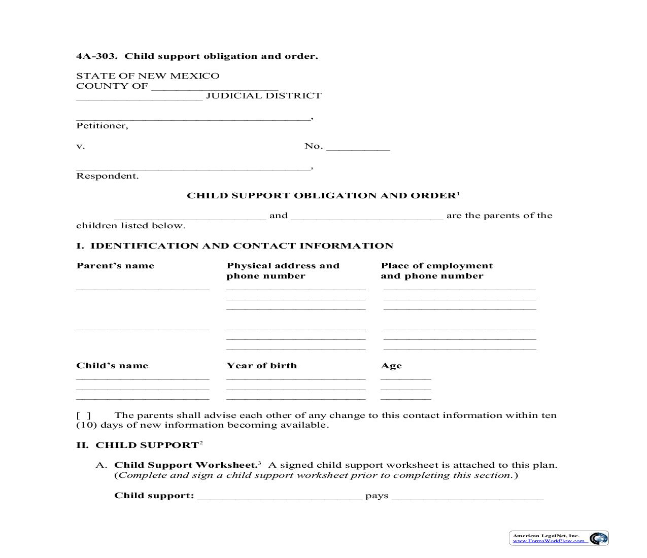 Child Support Obligation {4A-303} | Pdf Fpdf Doc Docx | New Mexico