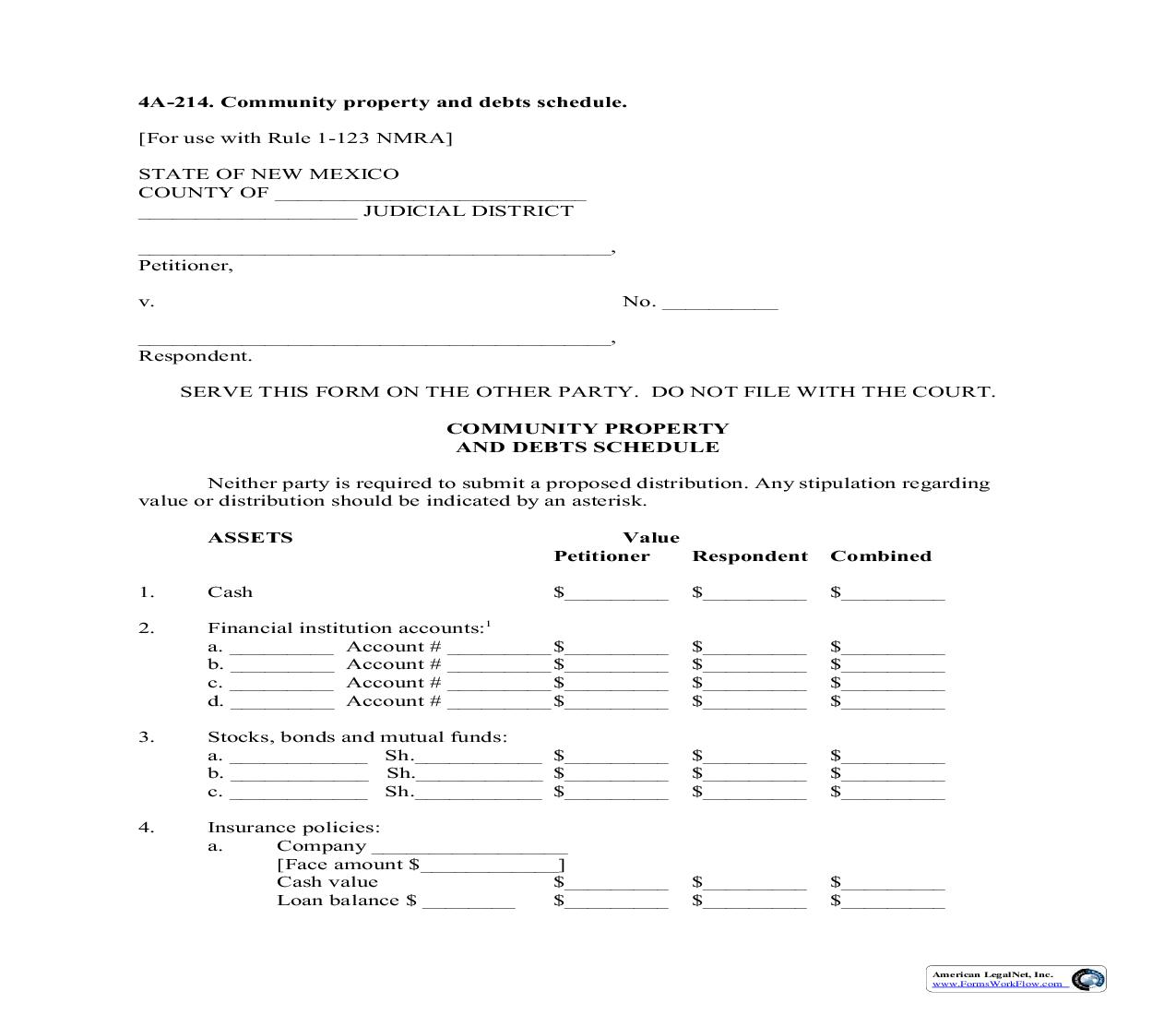 Community Property And Liabilities Schedule {4A-214} | Pdf Fpdf Doc Docx | New Mexico