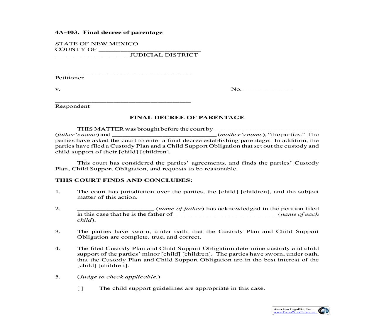 Final Decree Of Parentage {4A-403} | Pdf Fpdf Doc Docx | New Mexico