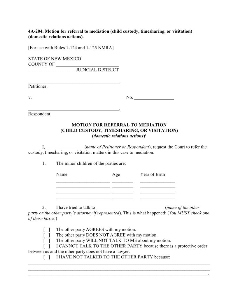 Motion For Referral To Mediation {4A-204} | Pdf Fpdf Docx | New Mexico