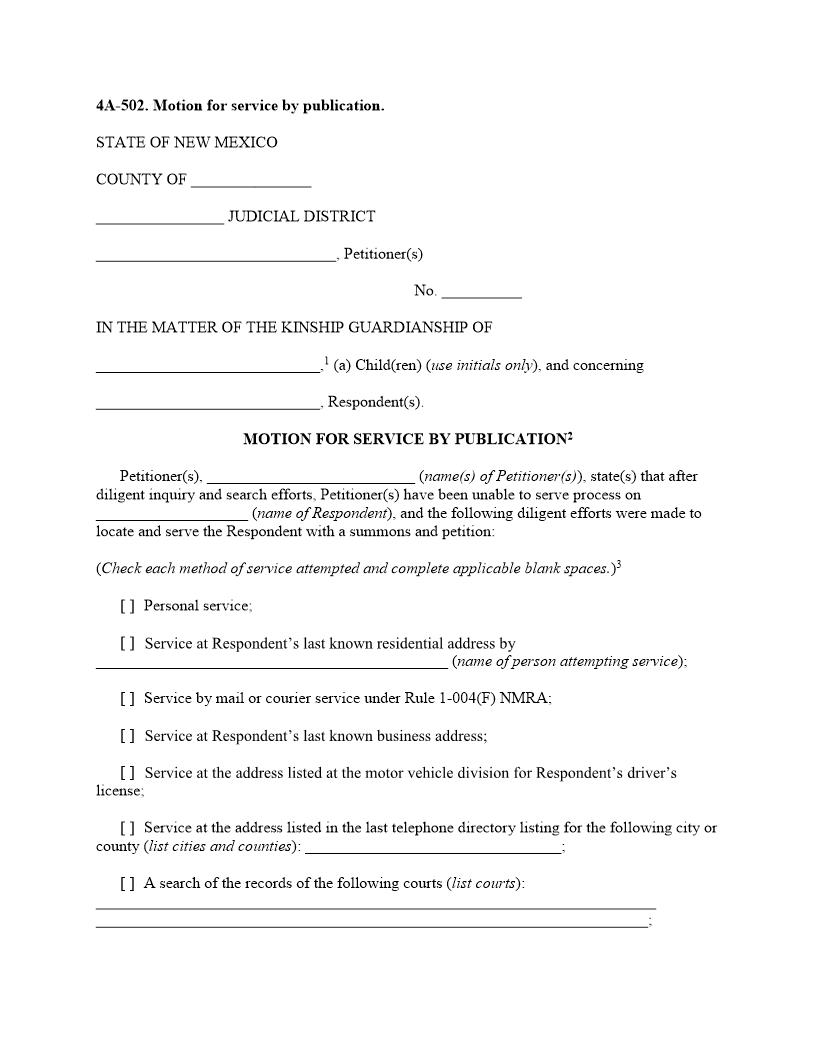 Motion For Service By Publication {4A-502} | Pdf Fpdf Docx | New Mexico