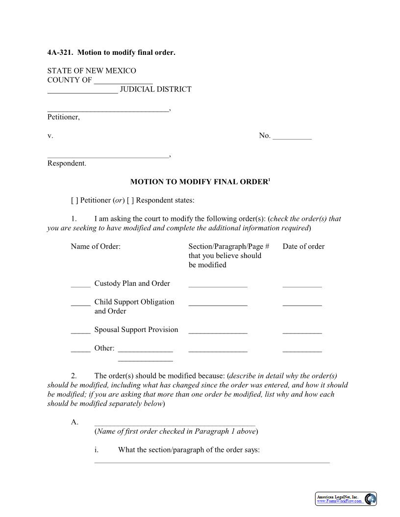 Motion To Modify Final Order {4A-321} | Pdf Fpdf Docx | New Mexico