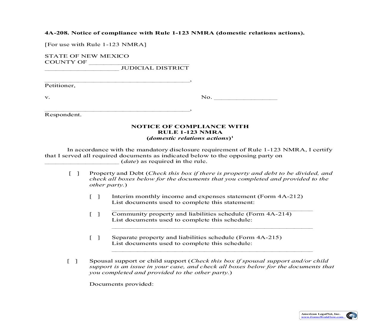 Notice Of Compliance With Rule 1-123NMRA {4A-208} | Pdf Fpdf Doc Docx | New Mexico
