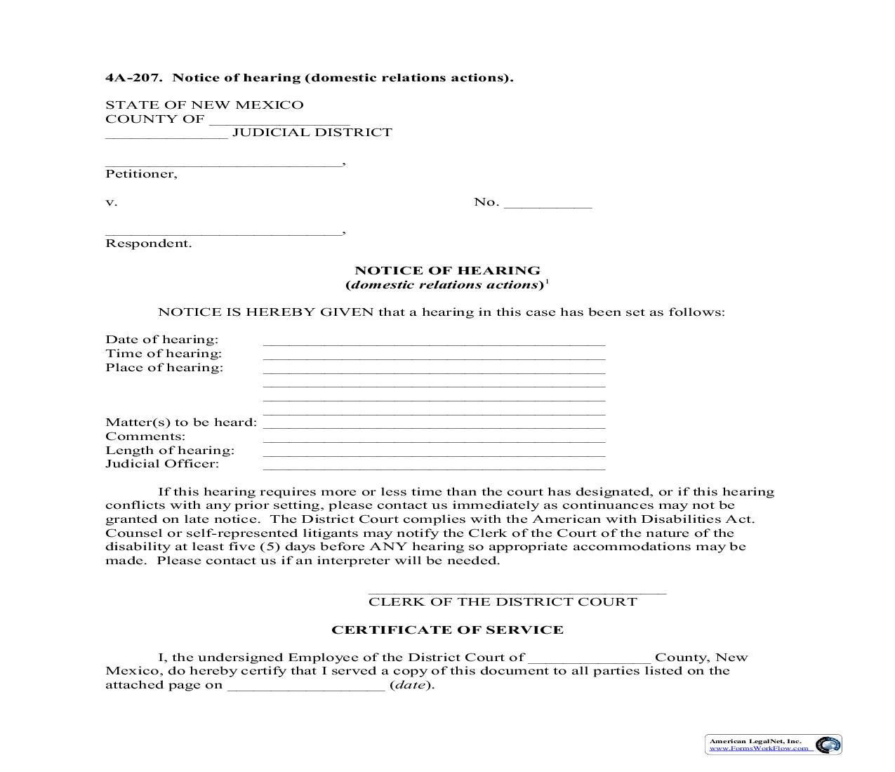 Notice Of Hearing {4A-207} | Pdf Fpdf Doc Docx | New Mexico