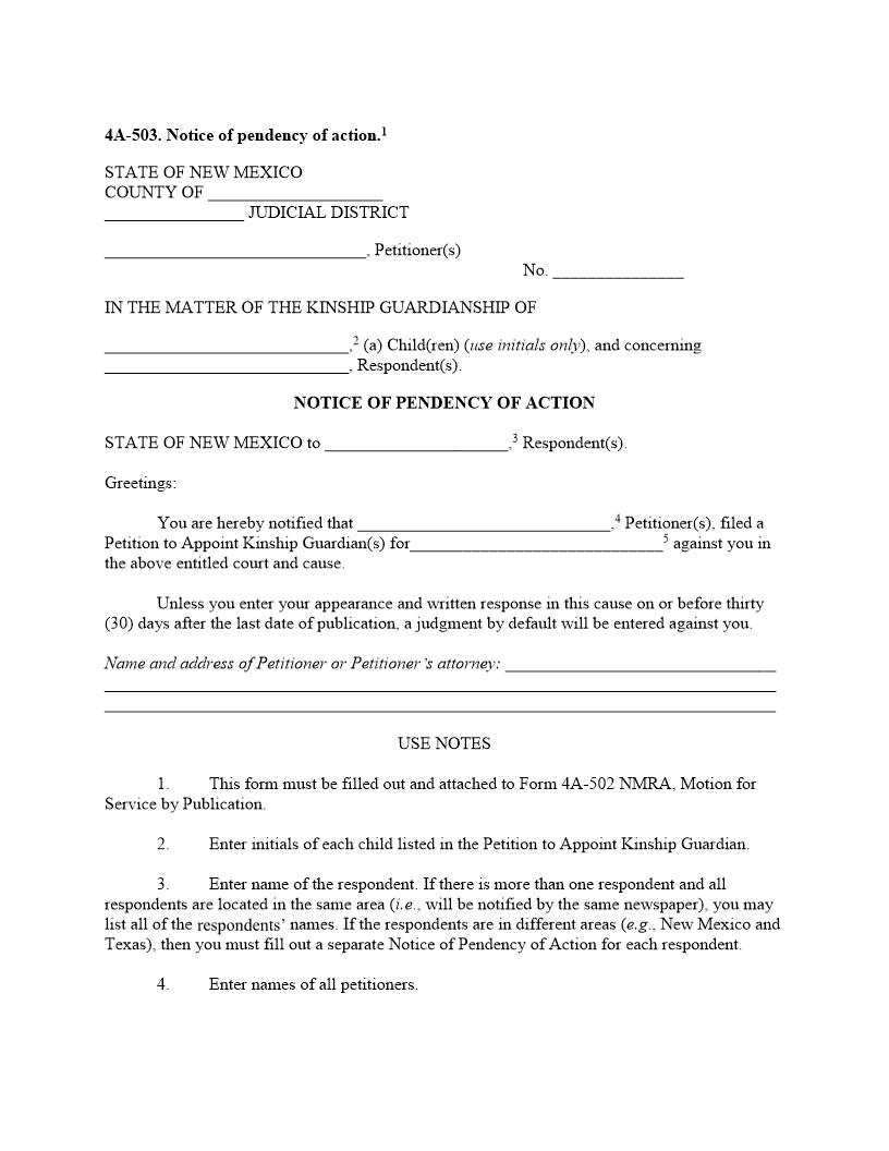 Notice Of Pendency Of Action {4A-503} | Pdf Fpdf Docx | New Mexico