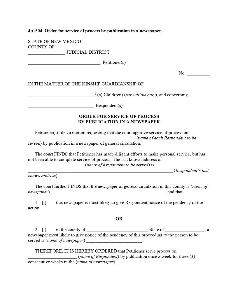 Order For Service Of Process By Publication {4A-504} | Pdf Fpdf Docx | New Mexico