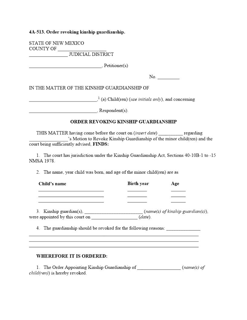 Order Revoking Kinship Guardianship {4A-513} | Pdf Fpdf Docx | New Mexico