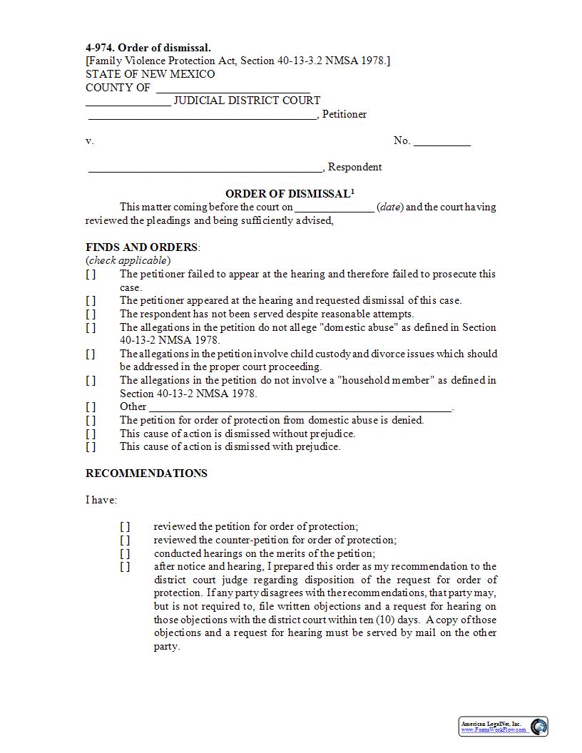 Order Of Dismissal {4-974} | Pdf Fpdf Docx | New Mexico