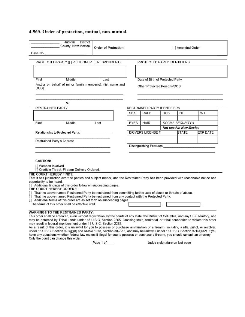 Order Of Protection {4-965} | Pdf Fpdf Docx | New Mexico