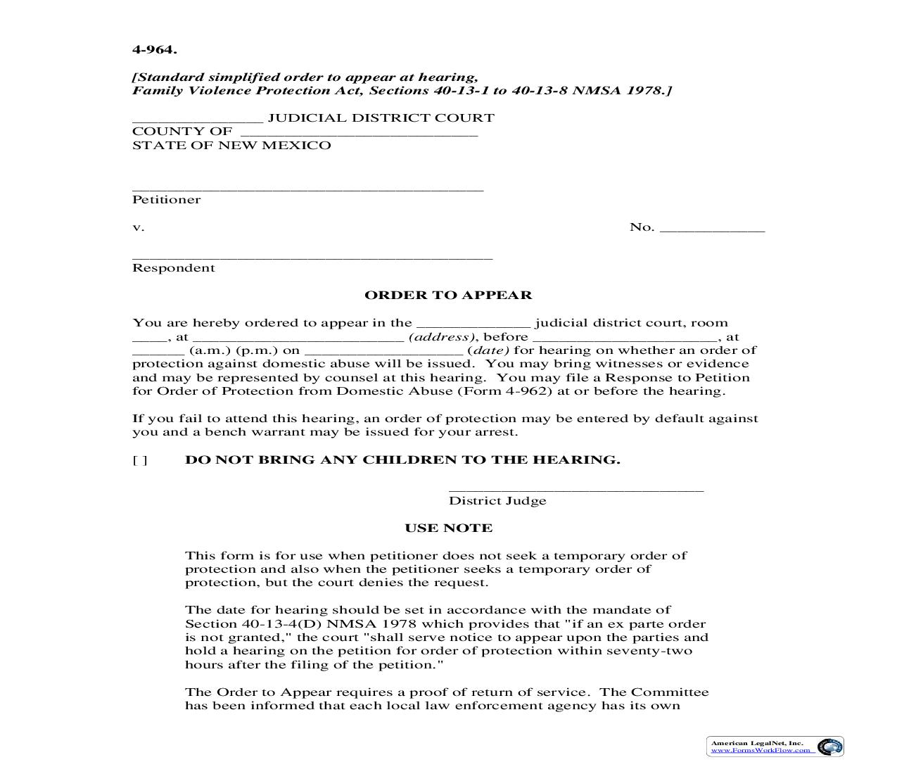 Order To Appear {4-964} | Pdf Fpdf Doc Docx | New Mexico