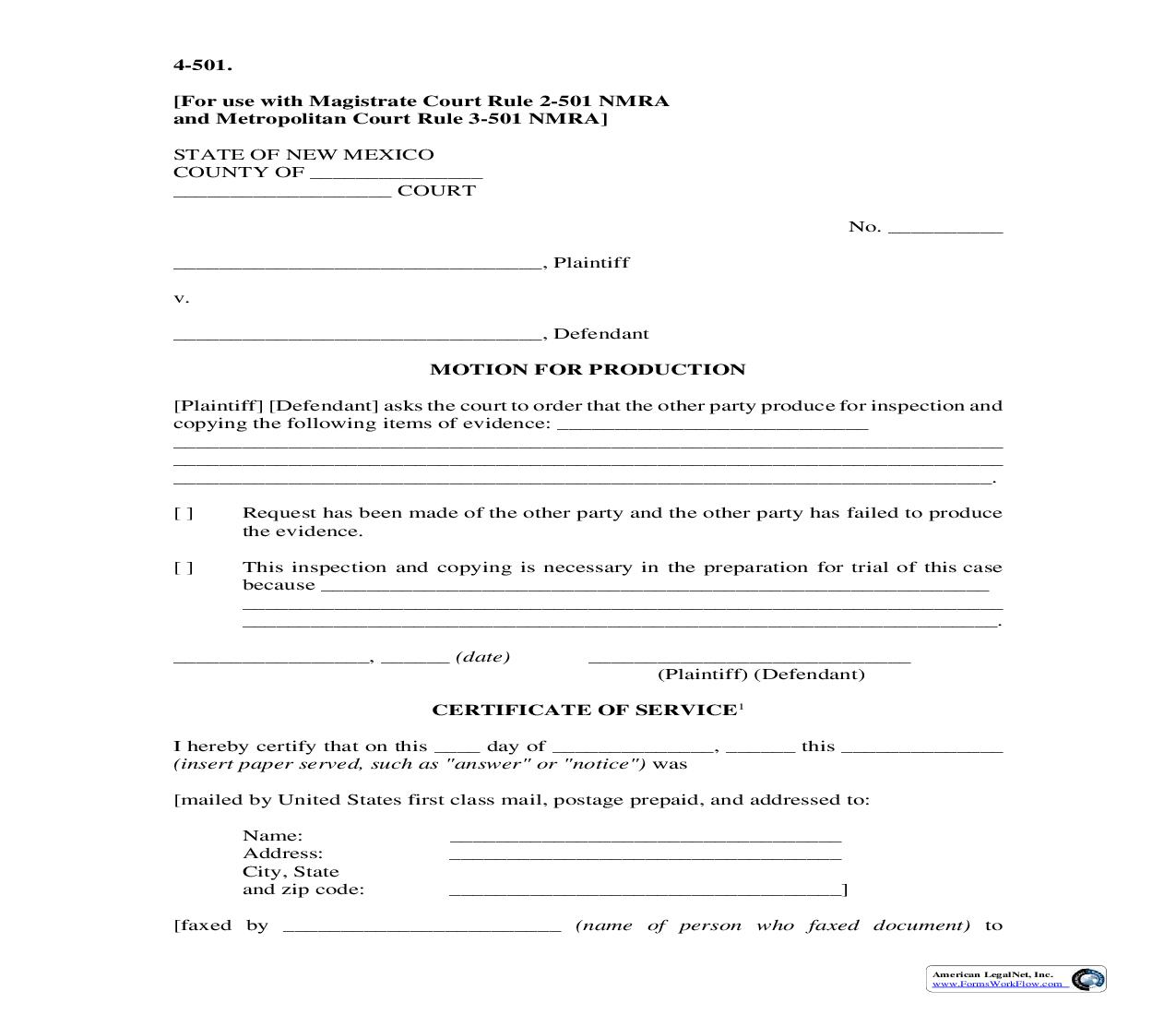 Motion For Production {4-501} | Pdf Fpdf Doc Docx | New Mexico