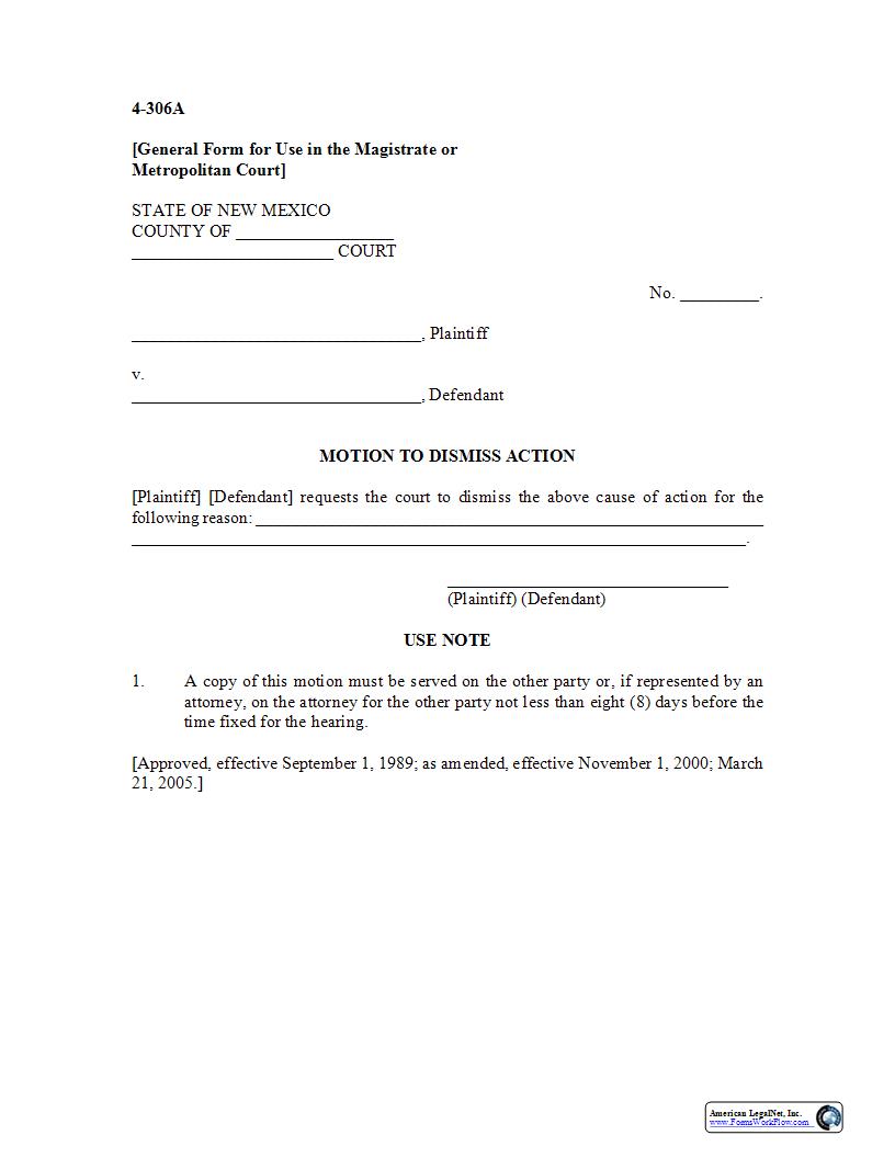 Motion To Dismiss Action {4-306A} | Pdf Fpdf Docx | New Mexico
