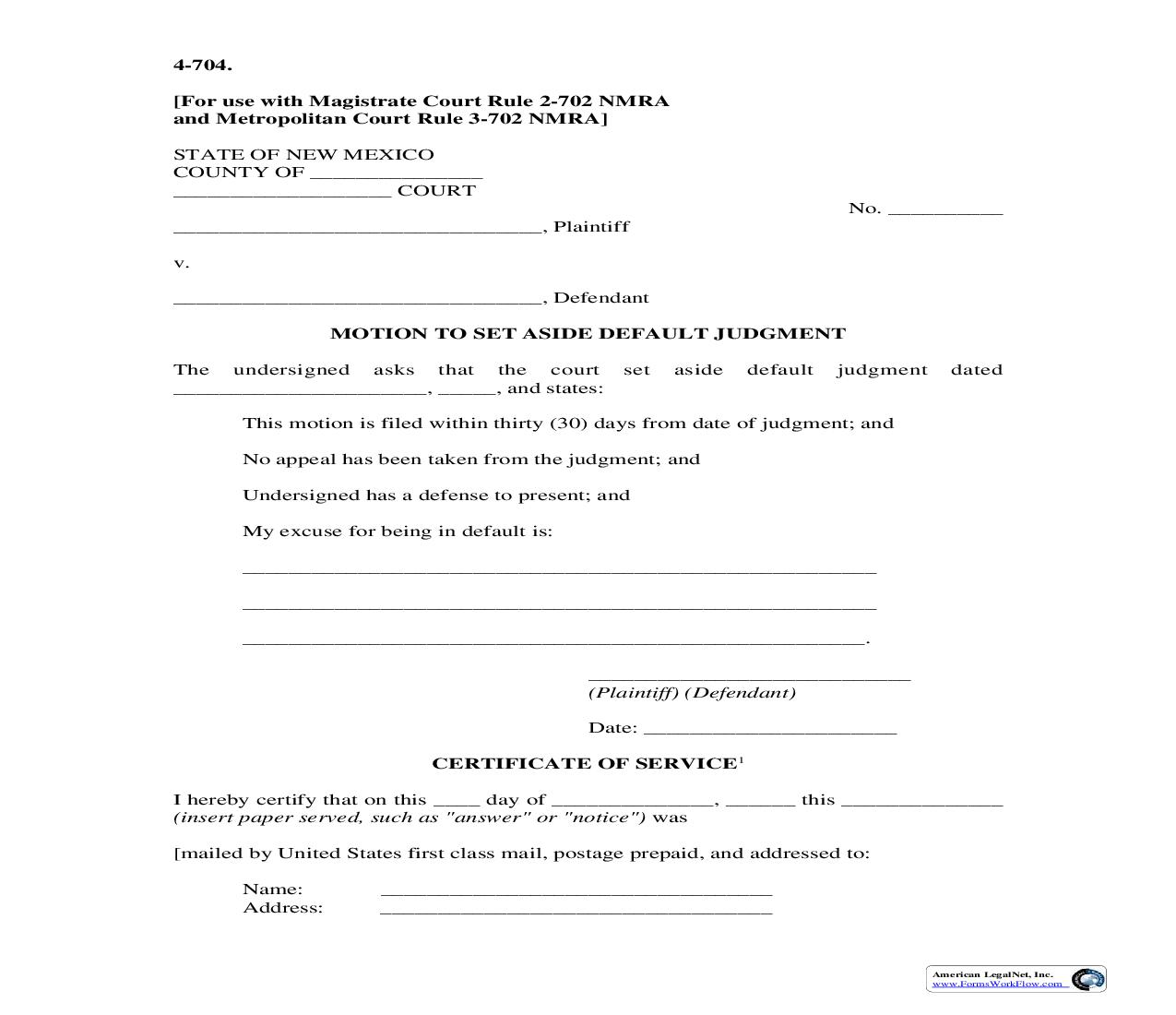 Motion To Set Aside Default Judgment {4-704} | Pdf Fpdf Doc Docx | New Mexico
