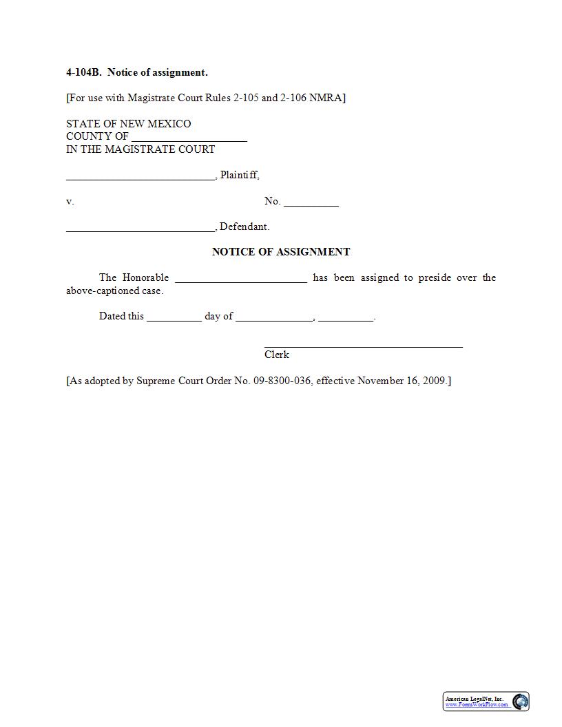 Notice Of Assignment {4-104B} | Pdf Fpdf Docx | New Mexico