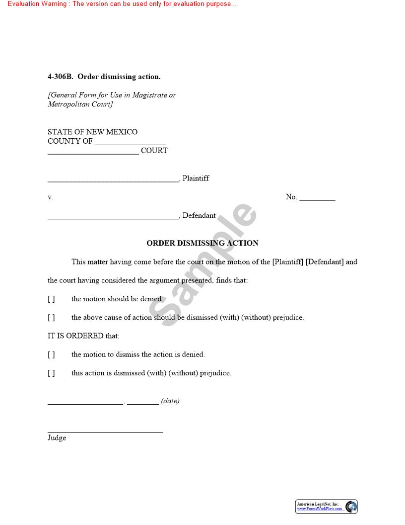 Order Dismissing Action {4-306B} | Pdf Fpdf Doc Docx | New Mexico