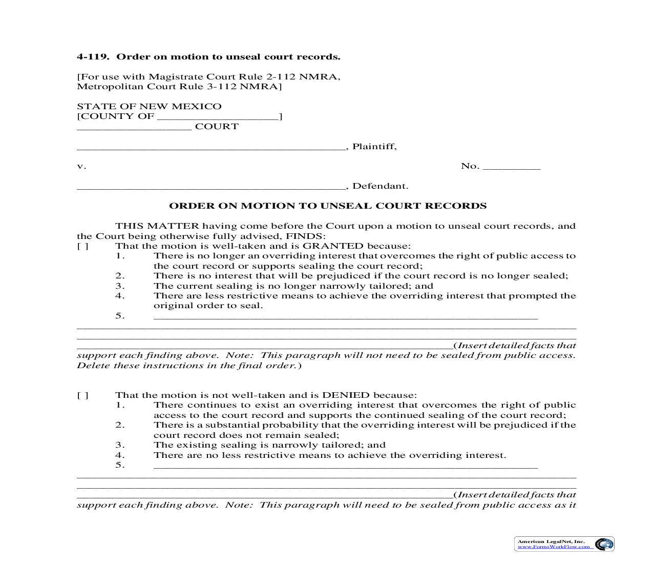 Order On Motion To Unseal Records {4-119} | Pdf Fpdf Doc Docx | New Mexico