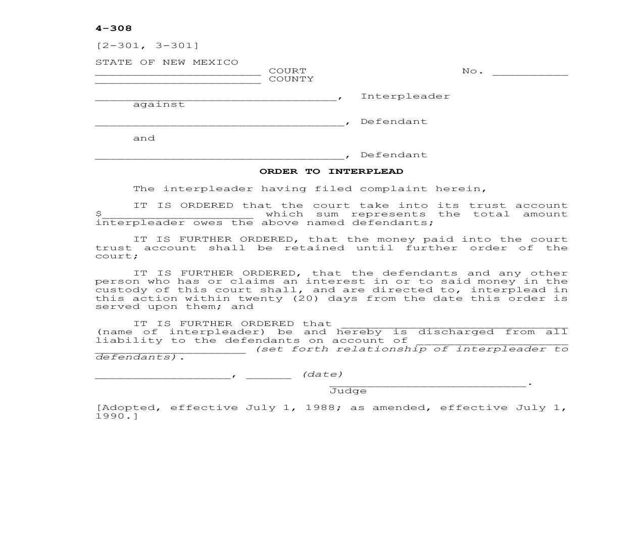 Order To Interplead {4-308} | Pdf Fpdf Docx | New Mexico