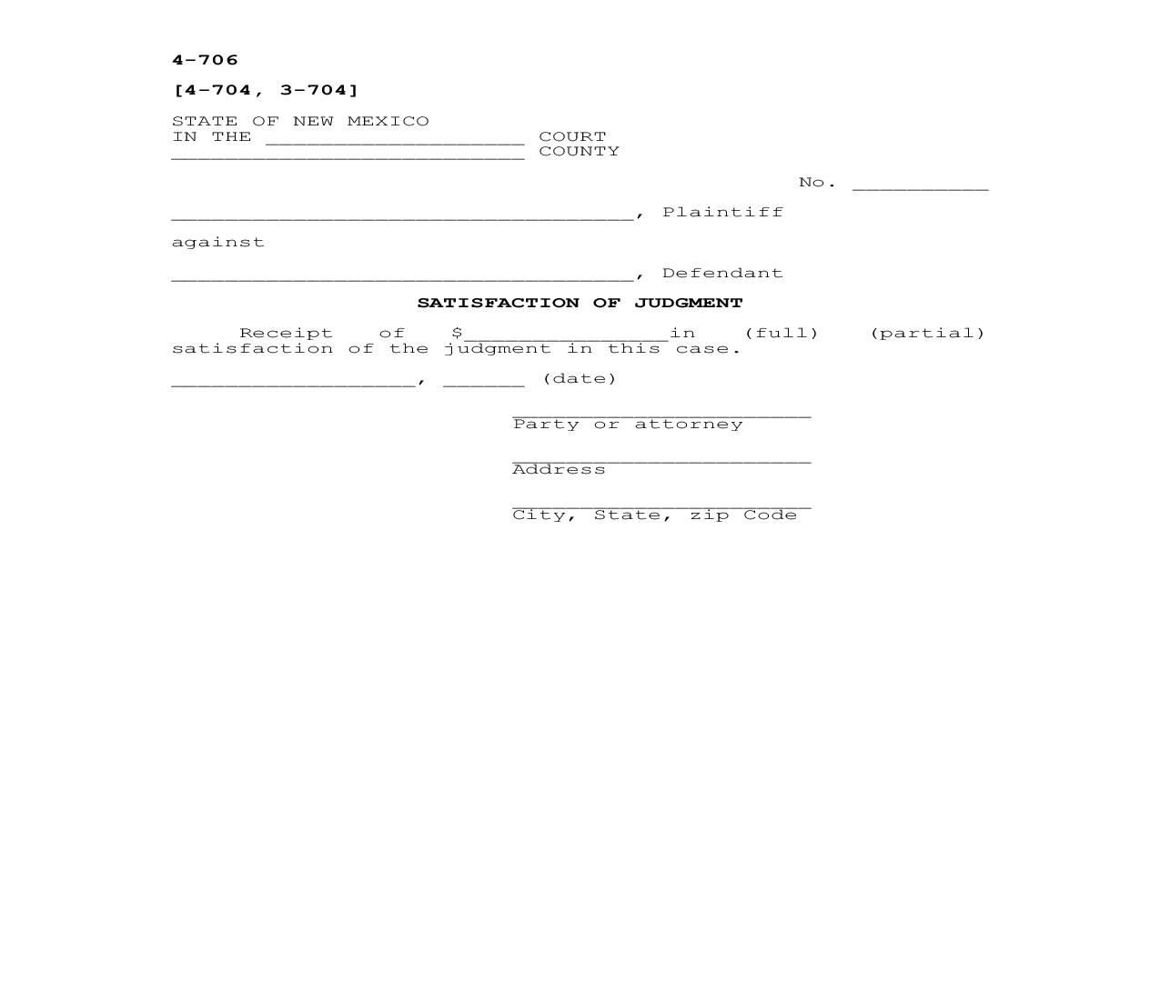 Satisfaction Of Judgment {4-706} | Pdf Fpdf Docx | New Mexico