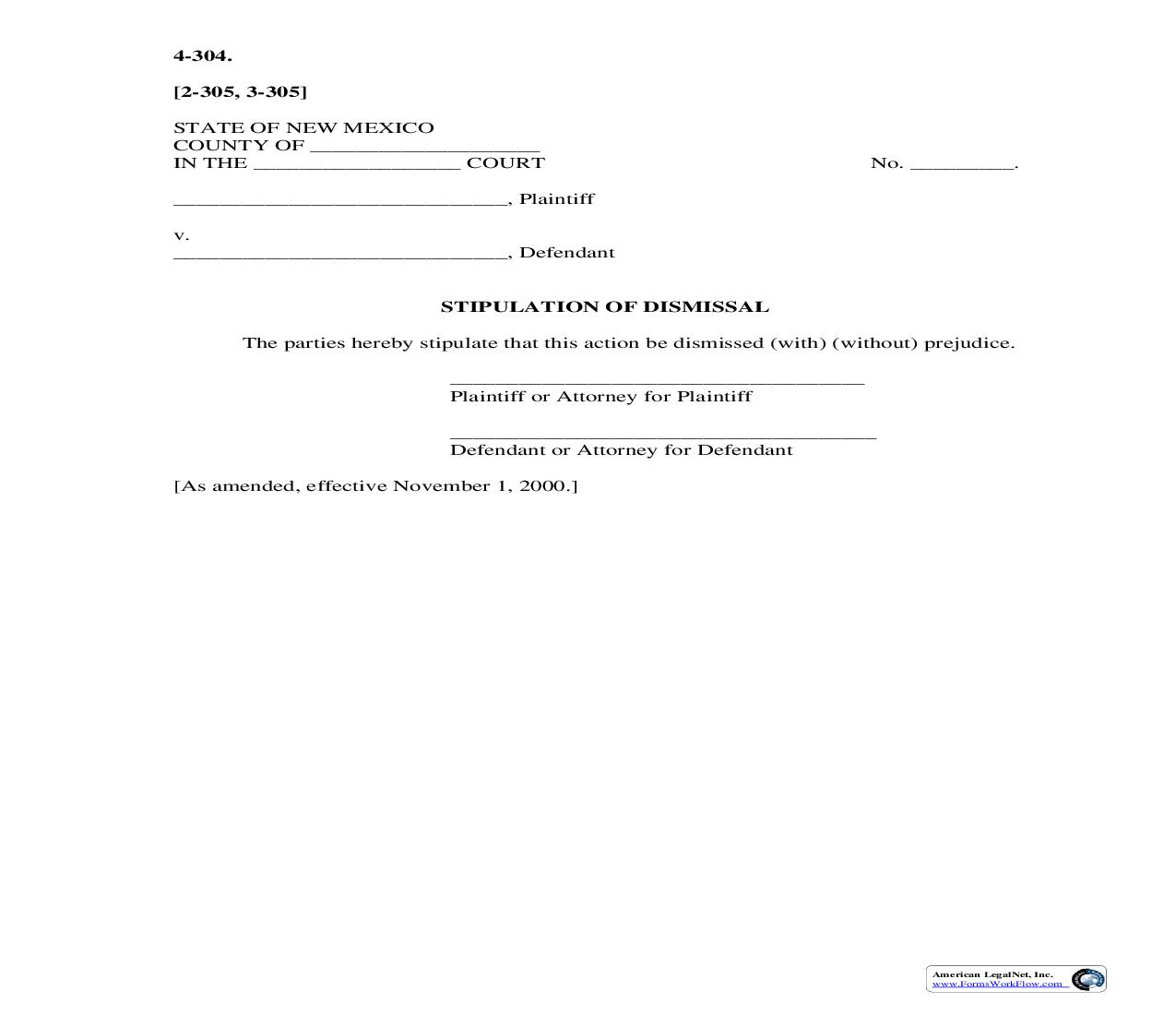 Stipulation Of Dismissal {4-304} | Pdf Fpdf Doc Docx | New Mexico