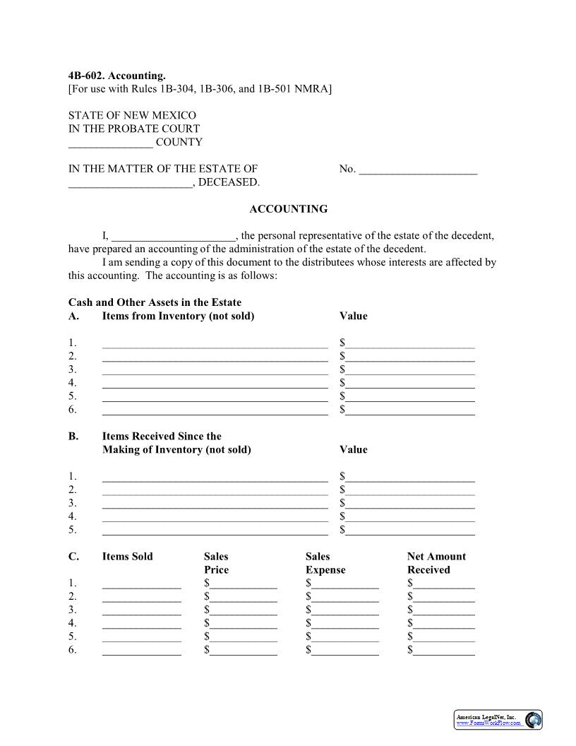 Accounting {4B-602} | Pdf Fpdf Docx | New Mexico