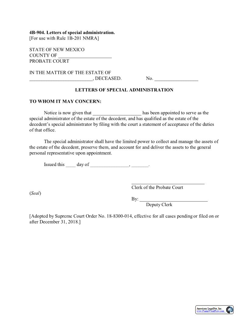 Letters Of Special Administration {4B-904} | Pdf Fpdf Docx | New Mexico