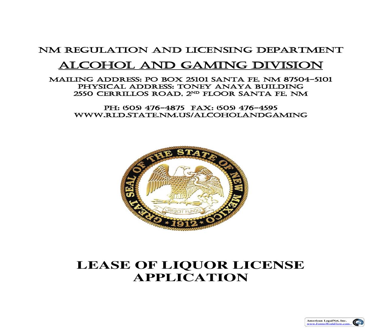 Application For Lease Of Liquor License | Pdf Fpdf Doc Docx | New Mexico
