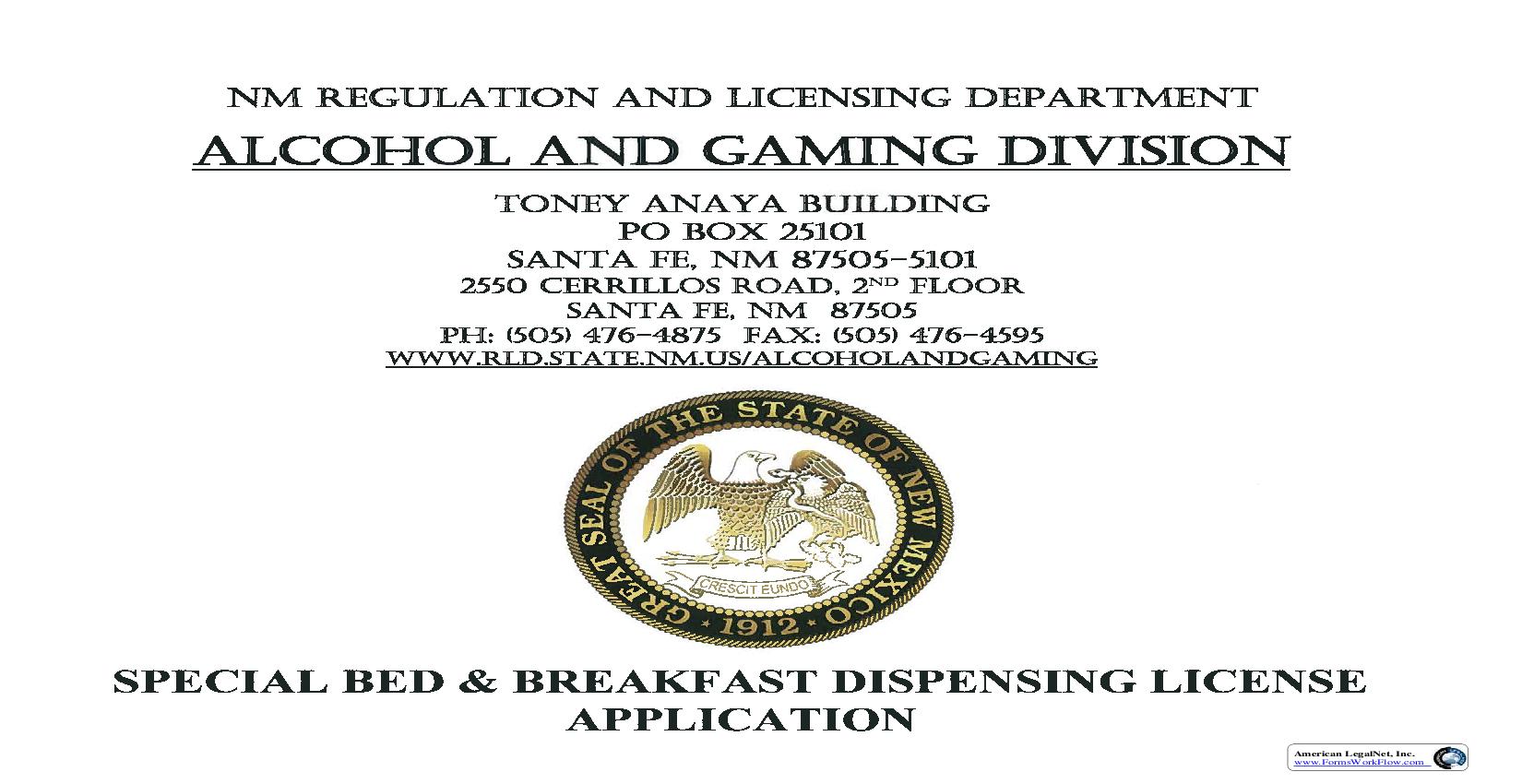Bed And Breakfast License Application | Pdf Fpdf Doc Docx | New Mexico