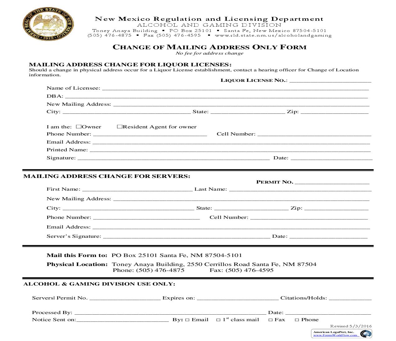 Change Of Mailing Address Only | Pdf Fpdf Doc Docx | New Mexico
