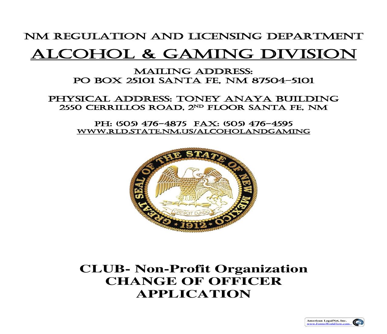 Change Of Officer Application Club Or Non Profit | Pdf Fpdf Doc Docx | New Mexico