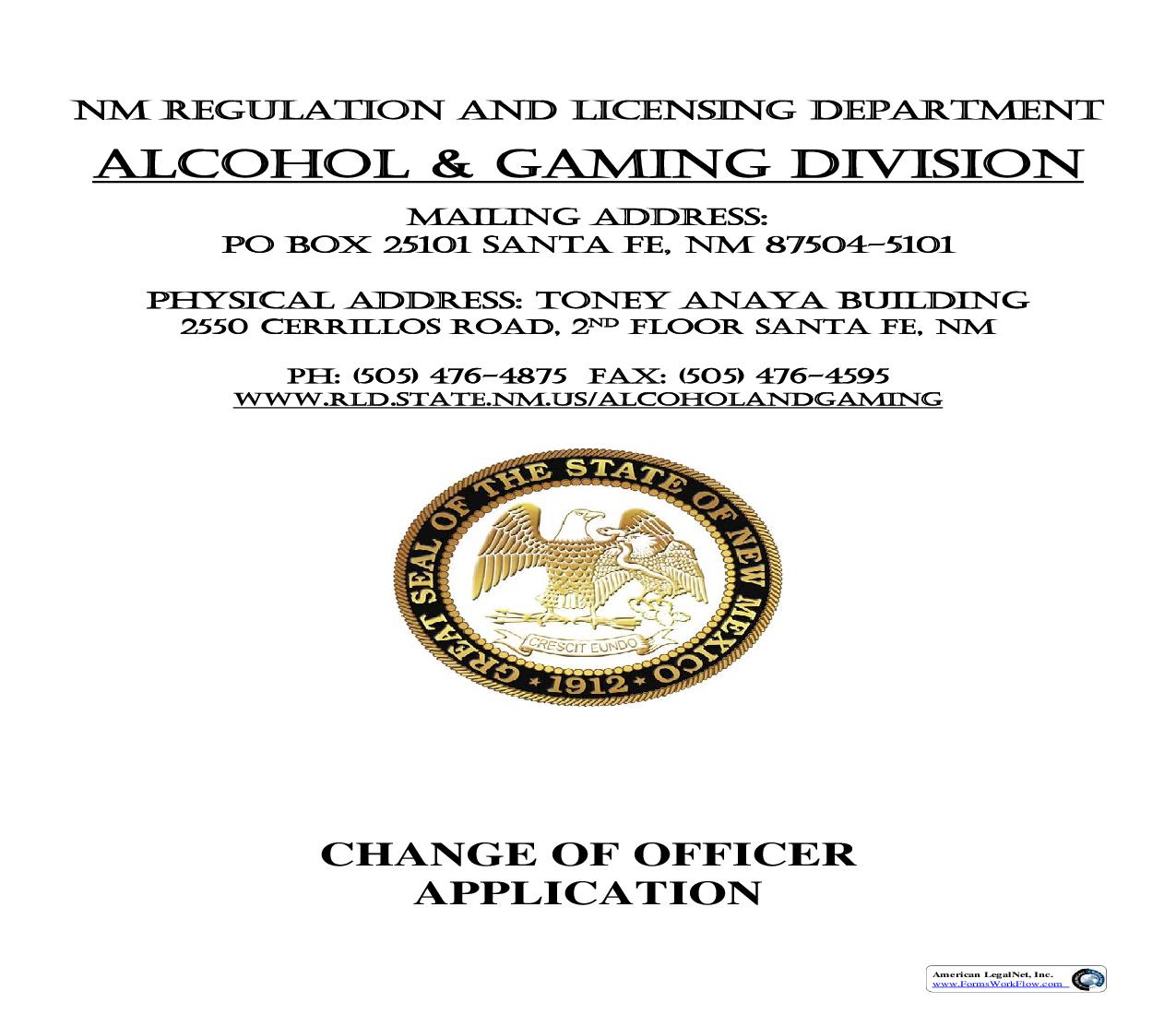 Change Of Officers Application  (Except Private Clubs) | Pdf Fpdf Doc Docx | New Mexico