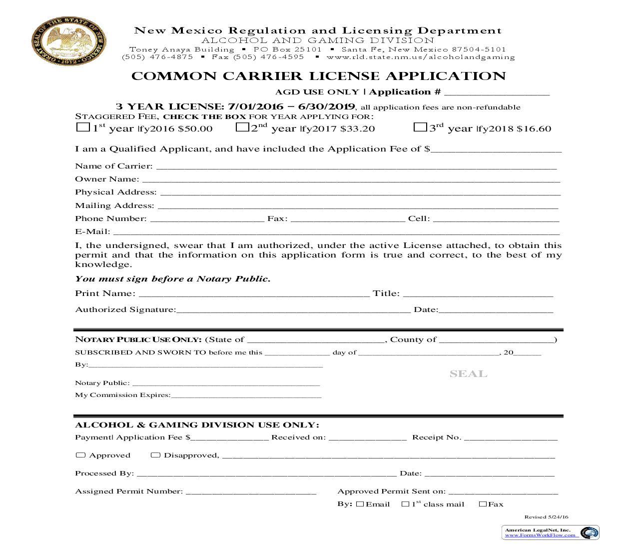 Common Carrier License Application | Pdf Fpdf Doc Docx | New Mexico