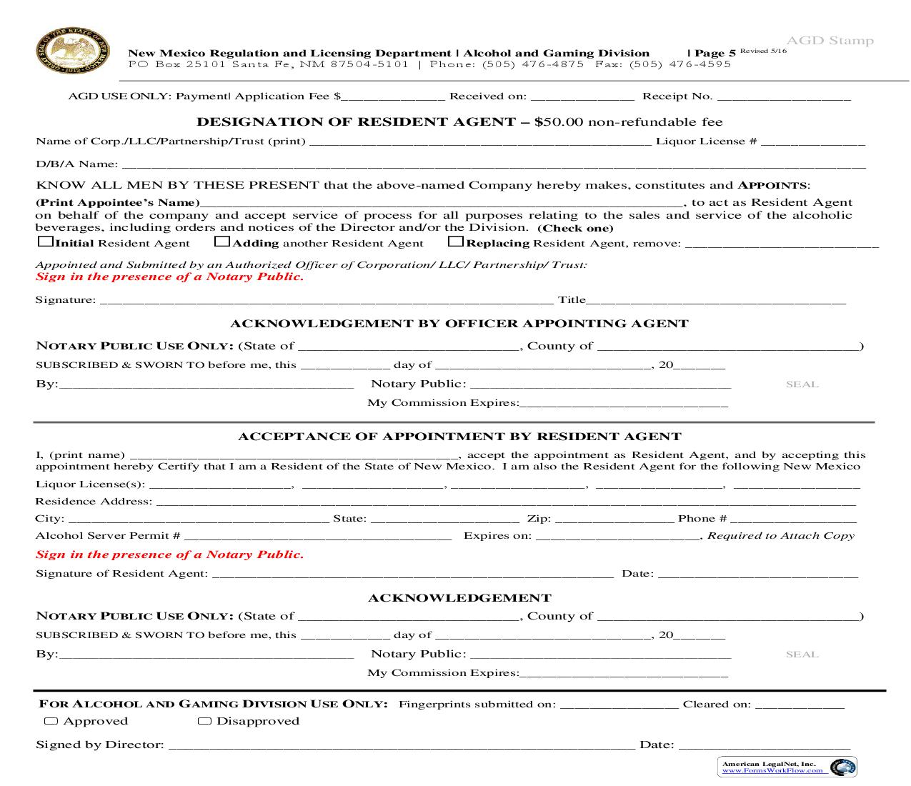 Designation Of  Resident Agent | Pdf Fpdf Doc Docx | New Mexico