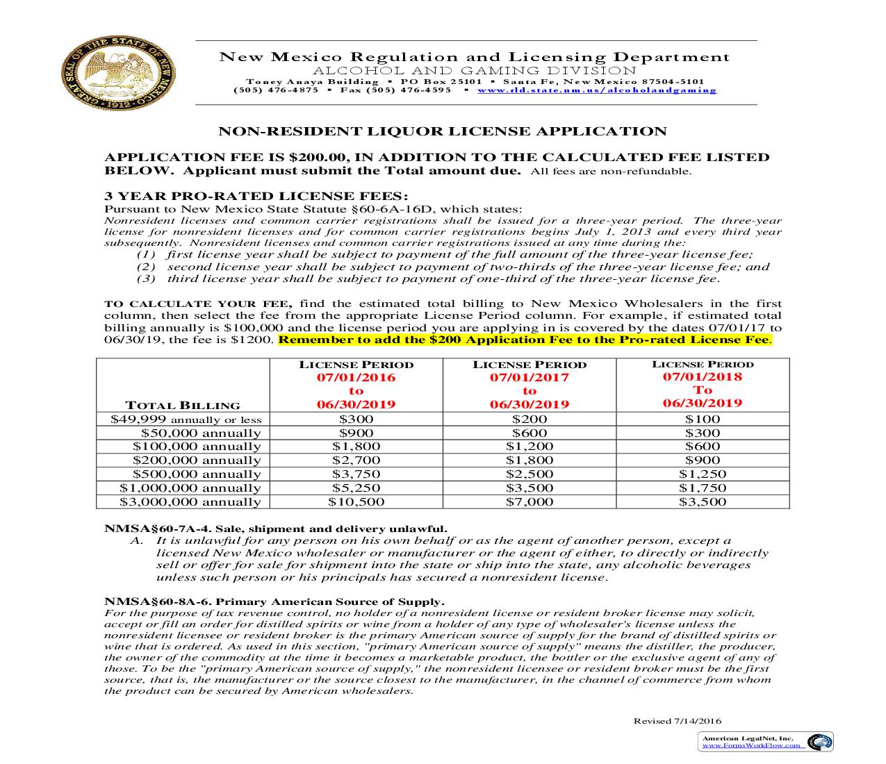 Non Resident Liquor License Application | Pdf Fpdf Doc Docx | New Mexico