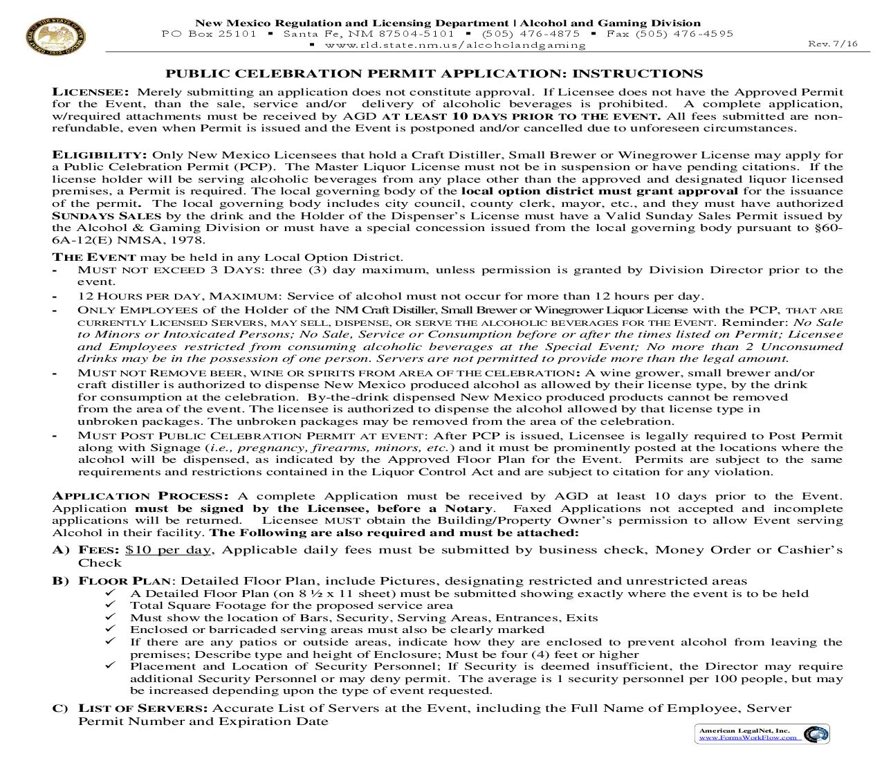Public Celebration Permit Application | Pdf Fpdf Doc Docx | New Mexico