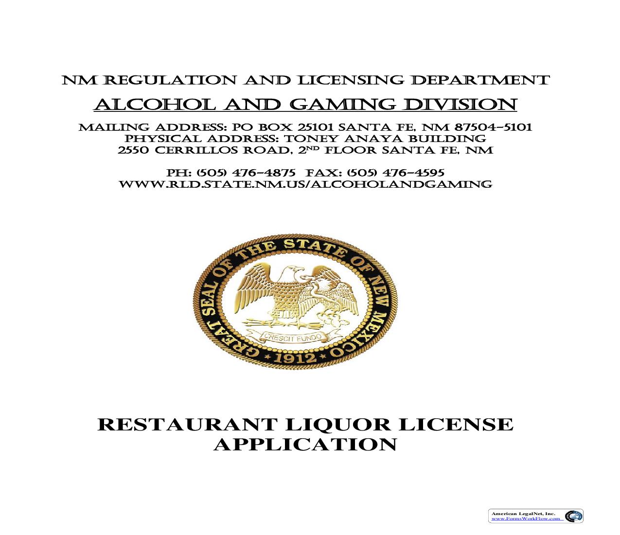 Restaurant Liquor License Application | Pdf Fpdf Doc Docx | New Mexico