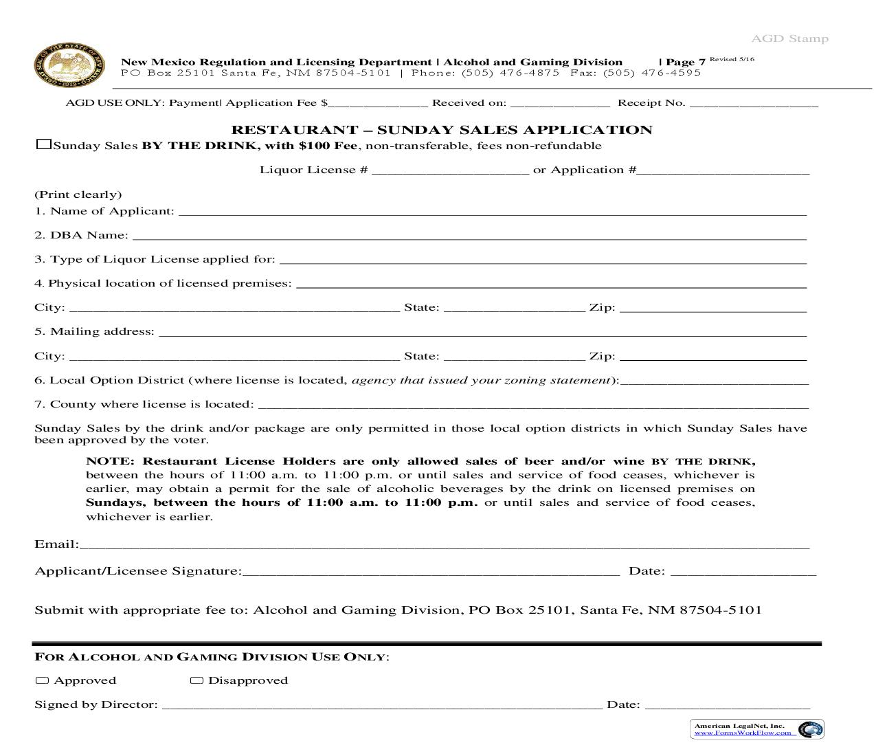 Sunday Sales-Restaurant | Pdf Fpdf Doc Docx | New Mexico