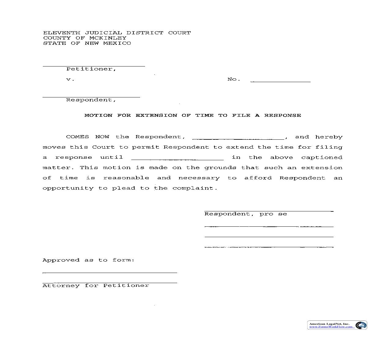 Motion And Order For Extension Of Time To File Response | Pdf Fpdf Doc Docx | New Mexico