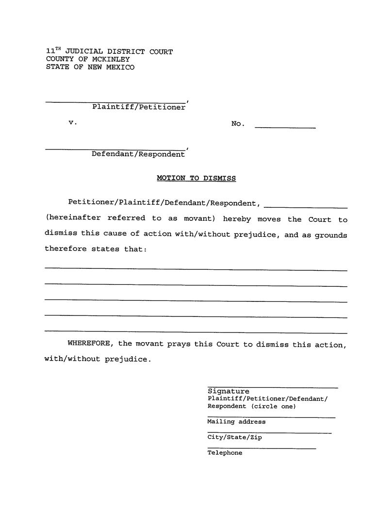 Motion And Order To Dismiss | Pdf Fpdf Docx | New Mexico