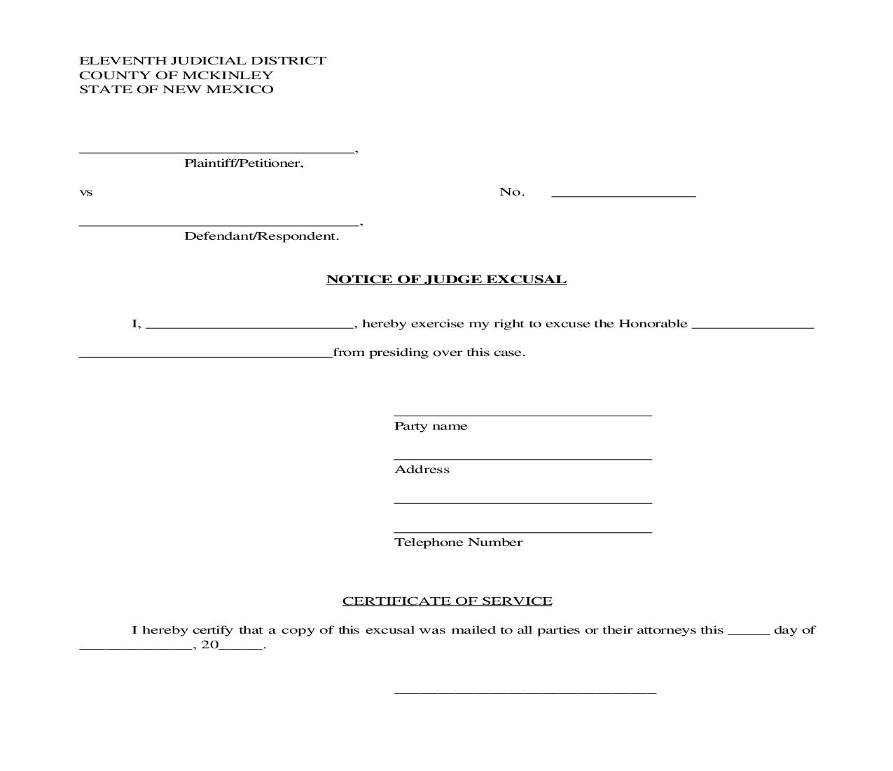 Notice Of Judge Excusal | Pdf Fpdf Doc Docx | New Mexico