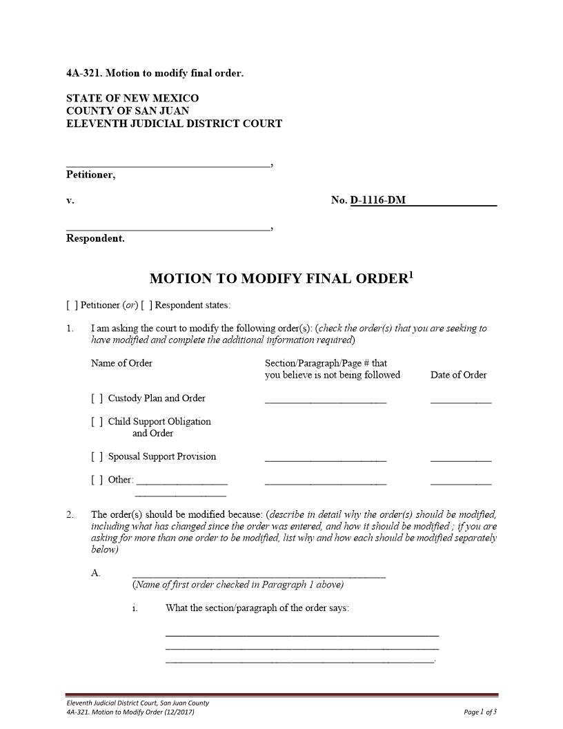 Motion To Modify {4A-321} | Pdf Fpdf Docx | New Mexico
