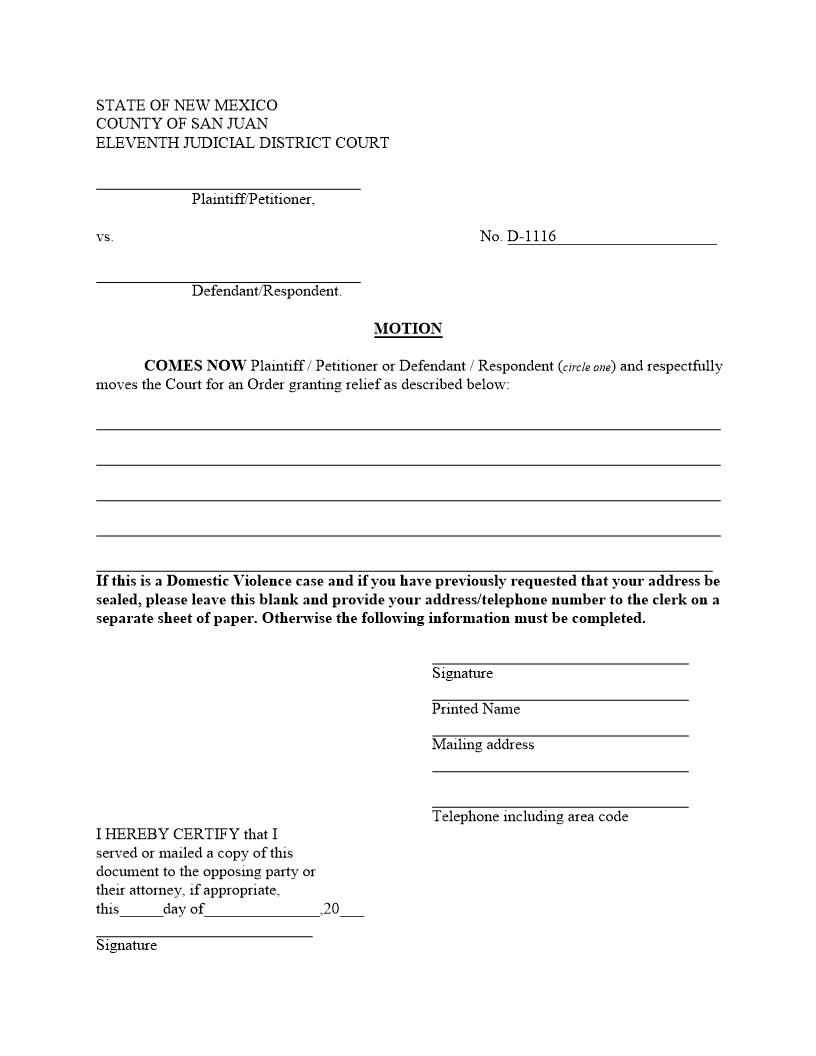 Motion and Order | Pdf Fpdf Docx | New Mexico