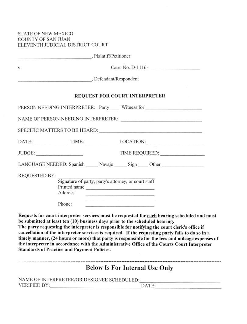 Request for Court Interpreter | Pdf Fpdf Docx | New Mexico
