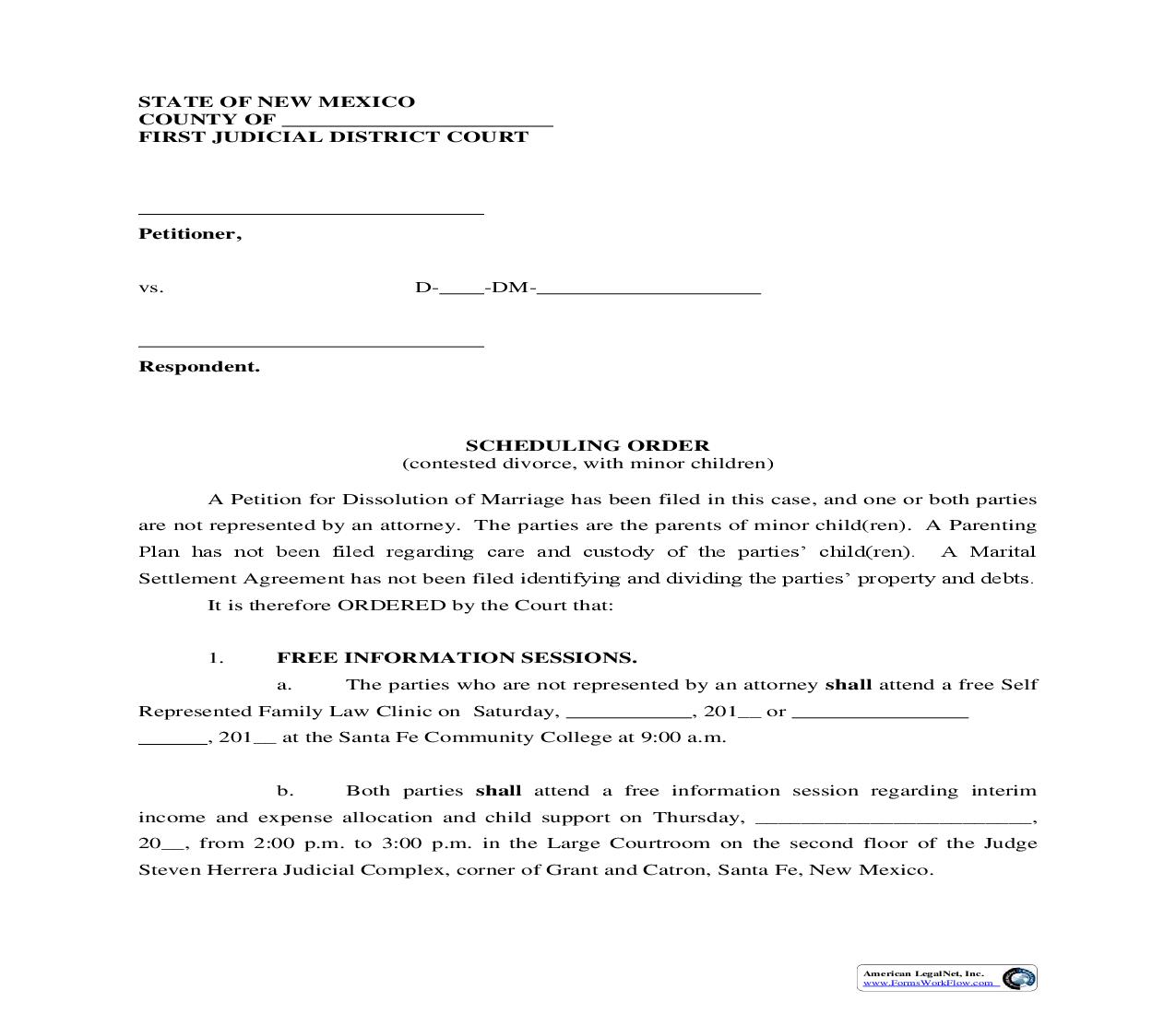 Scheduing Order (With Children) |  | New Mexico