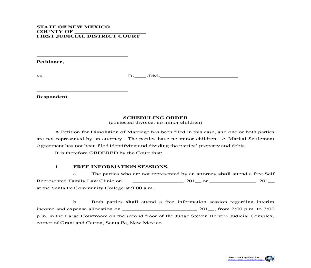 Scheduling Order (No Children) |  | New Mexico