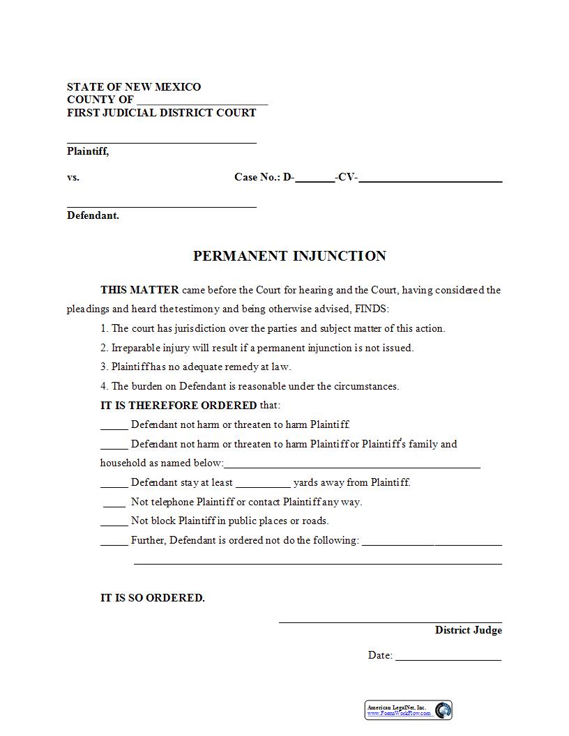 Permanent Injunction | Pdf Fpdf Docx | New Mexico