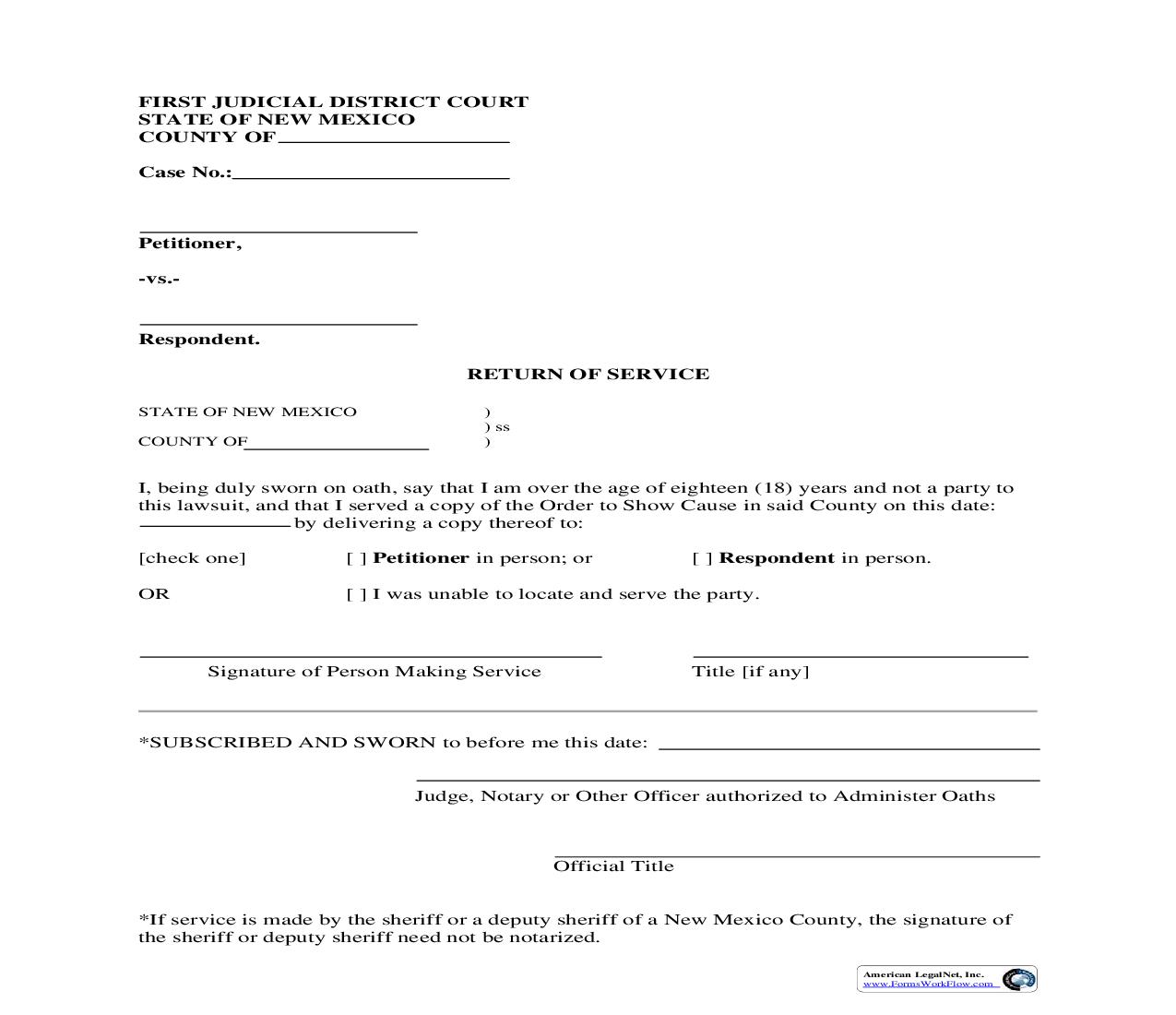 Return Of Service | Pdf Fpdf Doc Docx | New Mexico