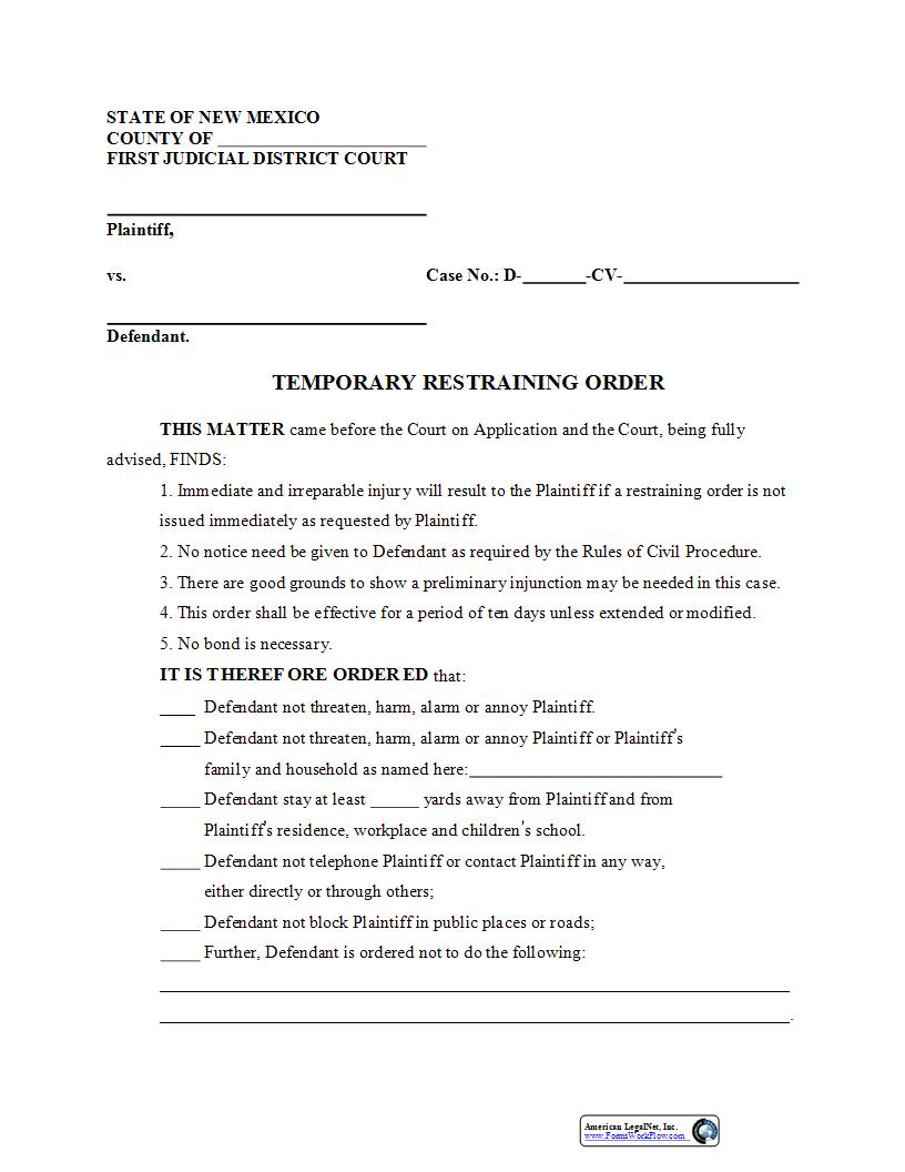 Temporary Restraining Order | Pdf Fpdf Docx | New Mexico