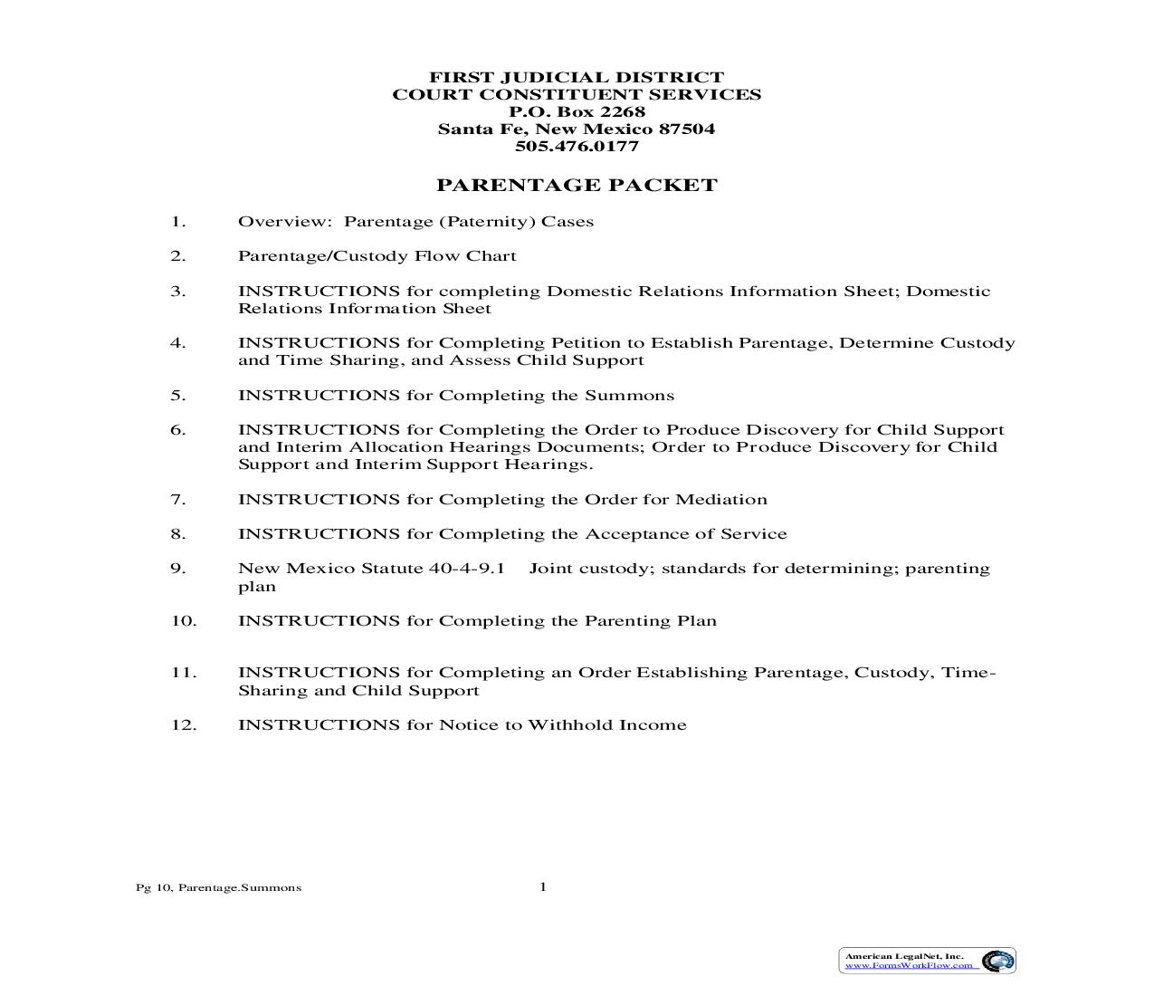 Parentage Packet |  | New Mexico