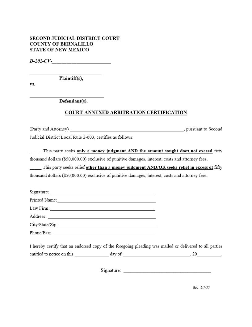 Arbitration Certification | Pdf Fpdf Docx | New Mexico