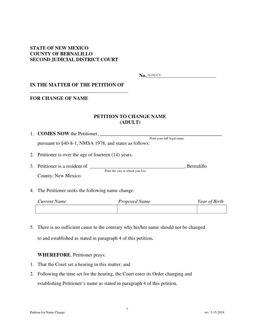 Petition To Change Name | Pdf Fpdf Docx | New Mexico